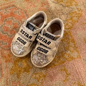 Golden Goose Kids Glitter Sneakers with Silver and Tan Accents